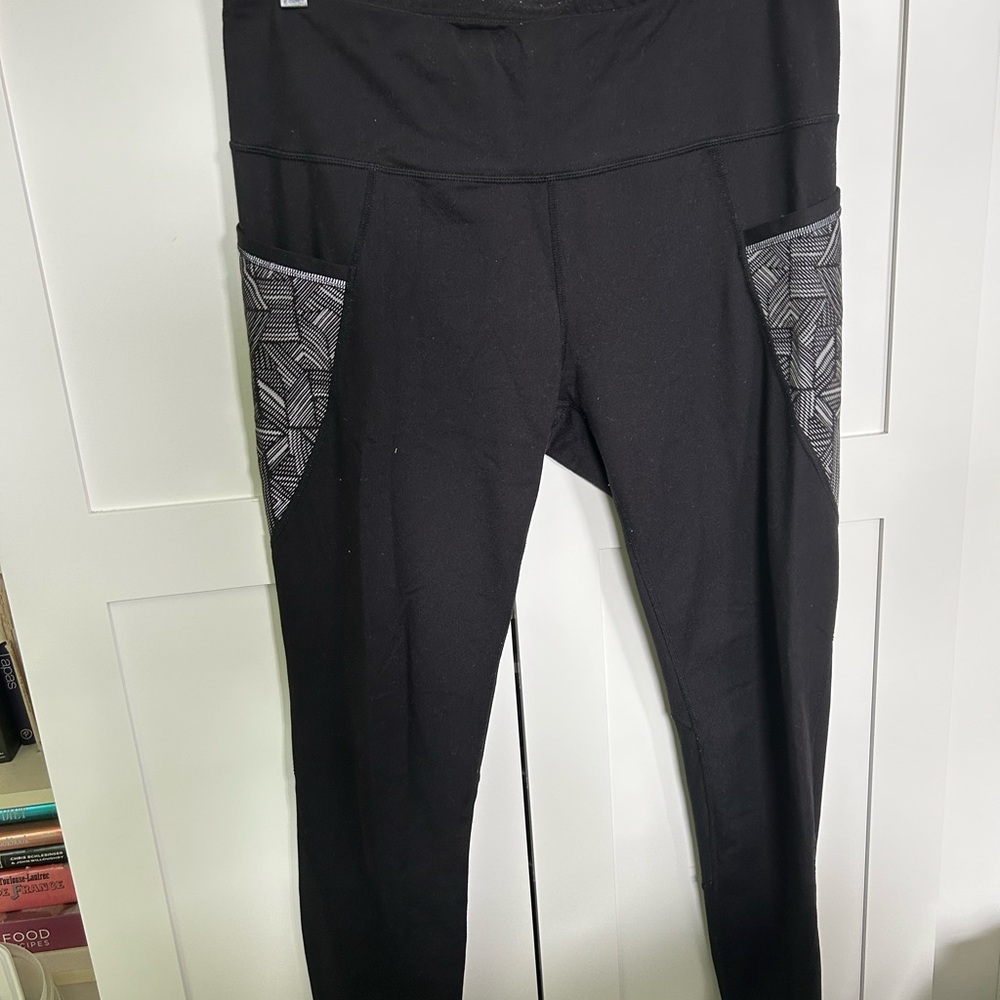 Athleta Black Leggings with Geometric Pattern